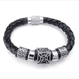 Pulseira Masculina De Couro E Titânio