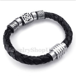 Pulseira Masculina De Couro E Titânio