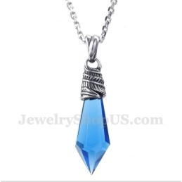 Pingente Masculino De Prisma Hexagonal De Cristal Azul De Titânio Com Corrente Grátis