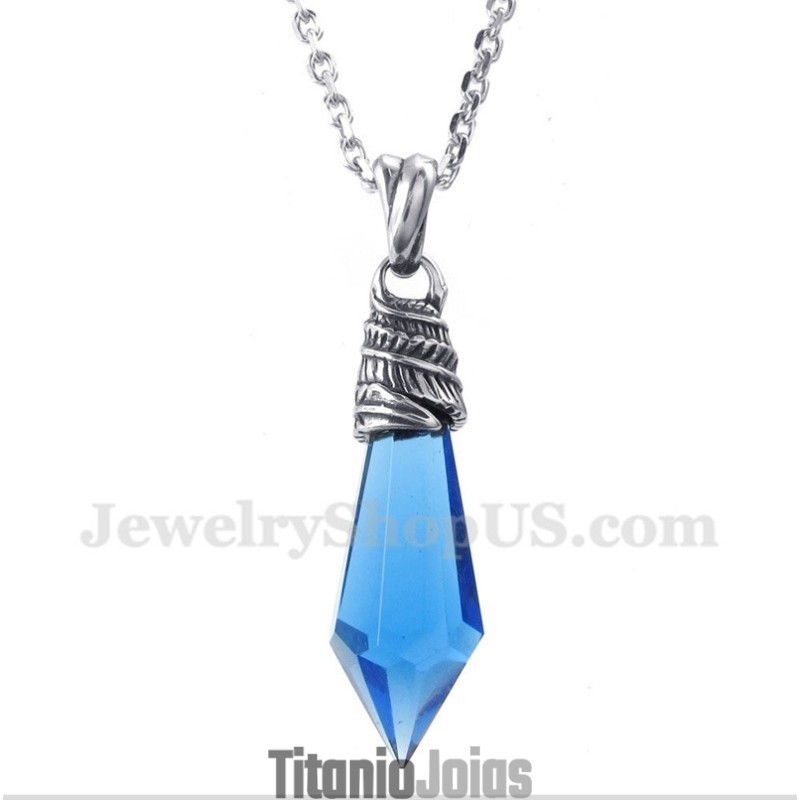 Pingente Masculino De Prisma Hexagonal De Cristal Azul De Titânio Com Corrente Grátis Pingente Masculino De Prisma Hexagonal De Cristal Azul De Titânio Com Corrente Grátis
