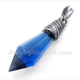 Pingente Masculino De Prisma Hexagonal De Cristal Azul De Titânio Com Corrente Grátis