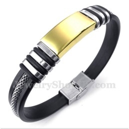 Pulseira Masculina De Borracha De Titânio E Ouro