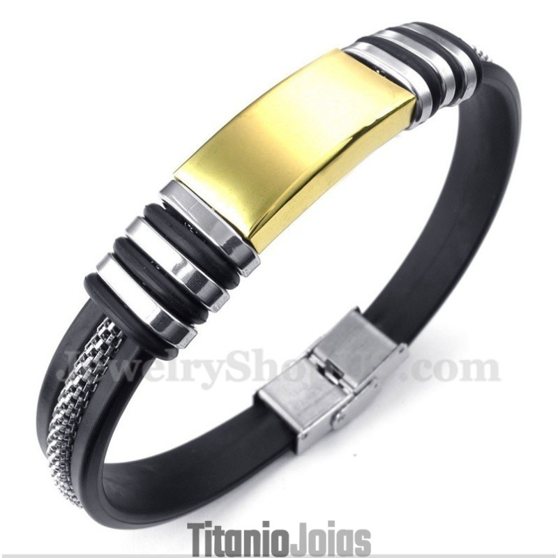 Pulseira Masculina De Borracha De Titânio E Ouro Pulseira Masculina De Borracha De Titânio E Ouro