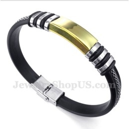 Pulseira Masculina De Borracha De Titânio E Ouro