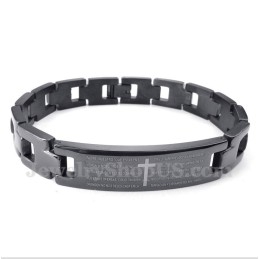 Pulseira Masculina De Titânio Com Versículo Bíblico Em Cruz