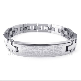 Pulseira Magnética Masculina De Titânio Com Versículo Bíblico Em Cruz