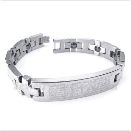 Pulseira Magnética Masculina De Titânio Com Versículo Bíblico Em Cruz