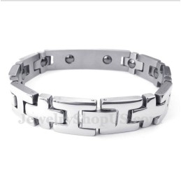Pulseira Magnética Masculina De Titânio Com Versículo Bíblico Em Cruz