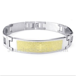 Pulseira Masculina De Titânio Com Cruz Dourada E Versículo Bíblico