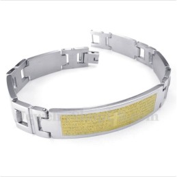 Pulseira Masculina De Titânio Com Cruz Dourada E Versículo Bíblico