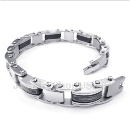 Pulseira Masculina De Titânio Preto Com Padrão Grego Meandro