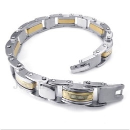Pulseira Masculina De Titânio Dourado Com Padrão De Meandro Grego