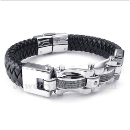 Pulseira Masculina De Couro Com Cabo De Titânio E Diamante