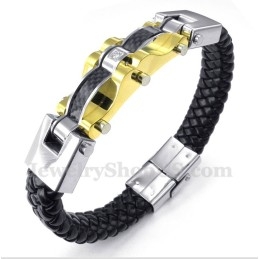 Pulseira Masculina De Couro E Fibra De Carbono E Titânio