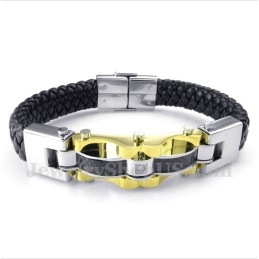 Pulseira Masculina De Couro E Fibra De Carbono E Titânio