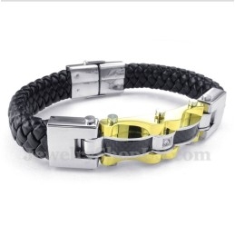 Pulseira Masculina De Couro E Fibra De Carbono E Titânio