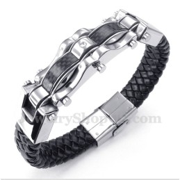 Pulseira Masculina De Couro E Fibra De Carbono E Titânio