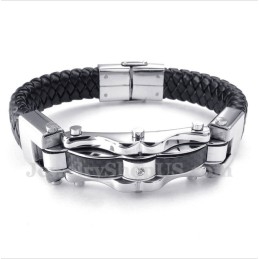 Pulseira Masculina De Couro E Fibra De Carbono E Titânio
