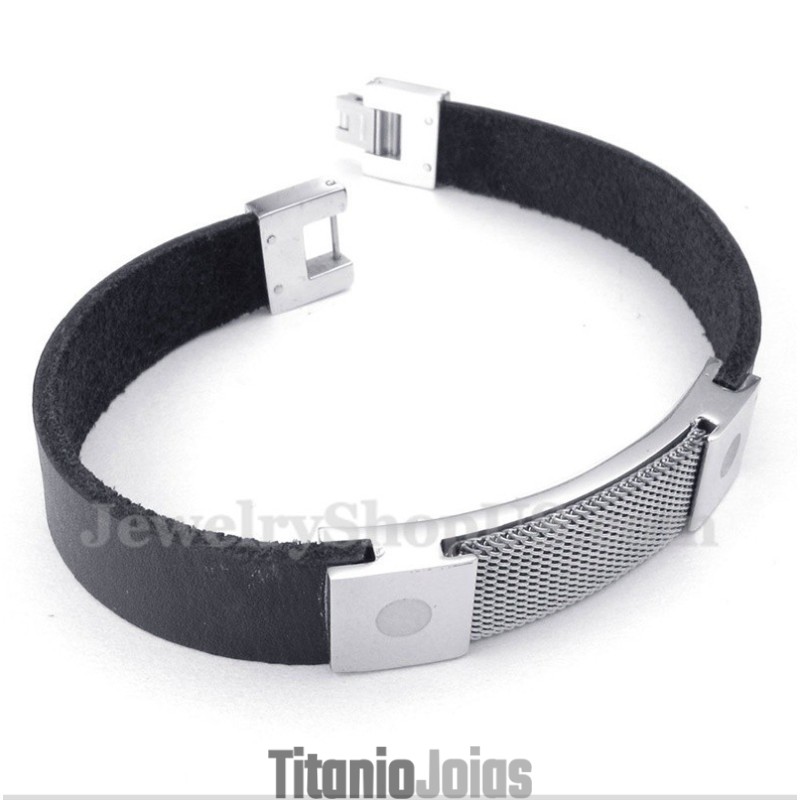 Pulseira De Couro De Malha De Armadura De Titânio Masculina Pulseira De Couro De Malha De Armadura De Titânio Masculina