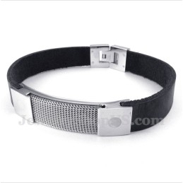 Pulseira De Couro De Malha De Armadura De Titânio Masculina