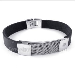 Pulseira De Couro De Malha De Armadura De Titânio Masculina