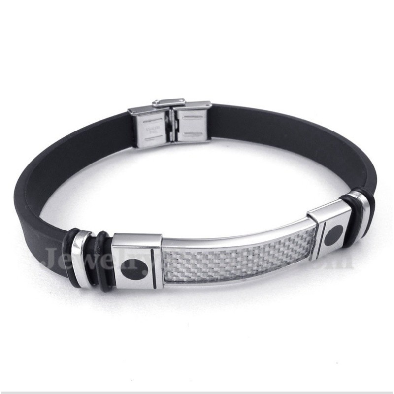 Pulseira Masculina De Borracha De Fibra De Carbono E Titânio Pulseira Masculina De Borracha De Fibra De Carbono E Titânio