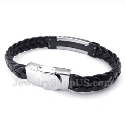 Pulseira Masculina De Couro Com Padrão Grego Meandro Em Titânio