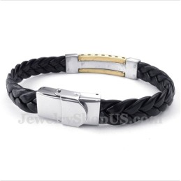 Pulseira Masculina De Couro Dourado Com Padrão Grego Meandro Em Titânio