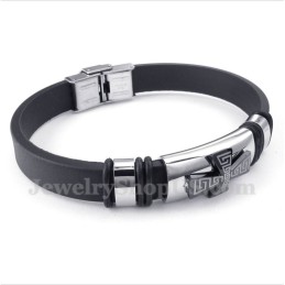 Pulseira Masculina De Titânio Com Padrão Grego Meandro E Cruz De Borracha