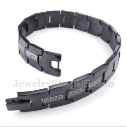 Pulseira Masculina Preta Com Padrão Grego Meandro Em Titânio