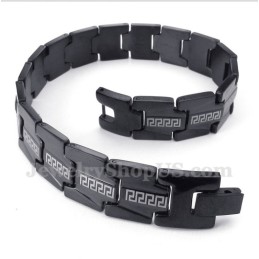 Pulseira Masculina Preta Com Padrão Grego Meandro Em Titânio