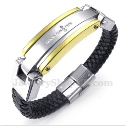 Pulseira Masculina De Couro Com Cruz De Diamante E Titânio
