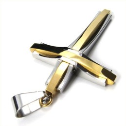 Pingente De Titânio Com Cruz Ondulada Da Moda (Dourado)