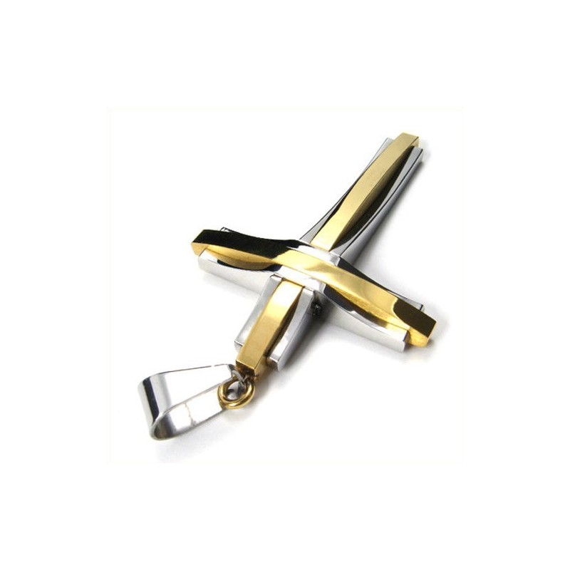 Pingente De Titânio Com Cruz Ondulada Da Moda (Dourado)