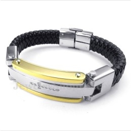 Pulseira Masculina De Couro Com Cruz De Diamante E Titânio