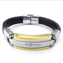 Pulseira Masculina De Couro Com Cruz De Diamante E Titânio