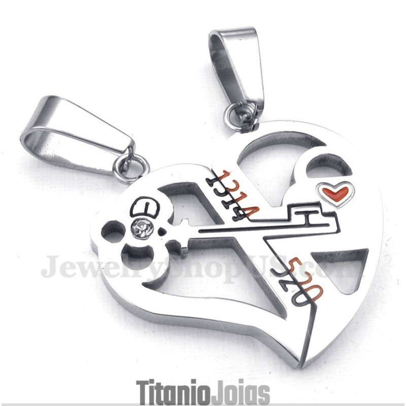 Pingente De Casal Com Fecho Em Formato De Coração De Titânio E Corrente Grátis (Um Par) Pingente De Casal Com Fecho Em Formato De Coração De Titânio E Corrente Grátis (Um Par)