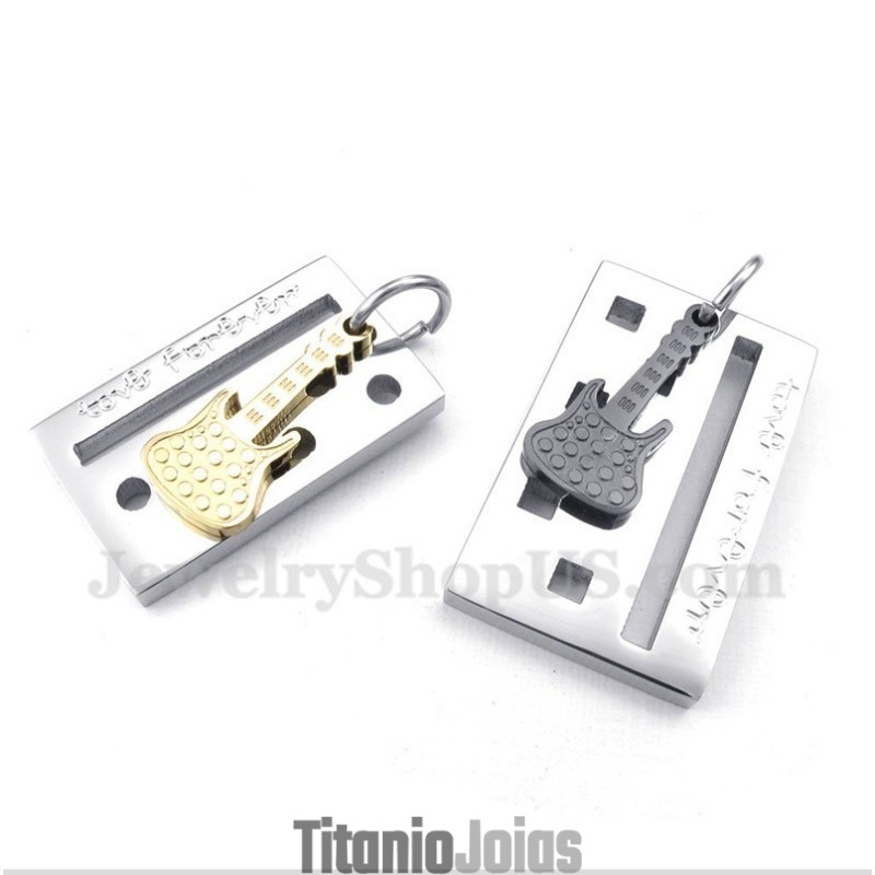 Pingente De Casal De Guitarra De Titânio Com Corrente Grátis (Um Par) Pingente De Casal De Guitarra De Titânio Com Corrente Grátis (Um Par)