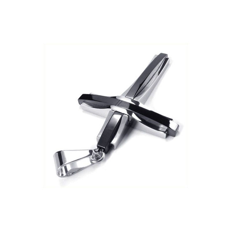 Pingente De Titânio Com Cruz Ondulada Da Moda (Preto)