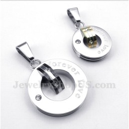 Pingente Redondo De Casal Com Diamante E Titânio Forever Love Com Corrente Grátis (Um Par)