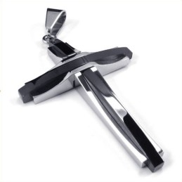 Pingente De Titânio Com Cruz Ondulada Da Moda (Preto)