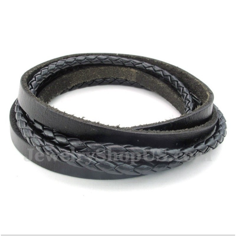 Pulseira Masculina De Couro De Titânio Preto Pulseira Masculina De Couro De Titânio Preto