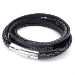 Pulseira Masculina De Couro De Titânio Preto