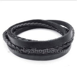Pulseira Masculina De Couro De Titânio Preto