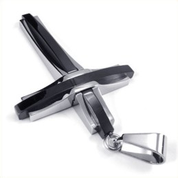 Pingente De Titânio Com Cruz Ondulada Da Moda (Preto)