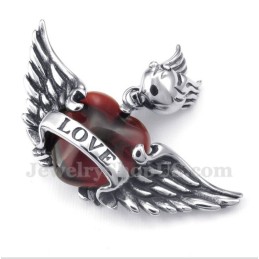 Pingente Masculino De Titânio Com Asas De Diamante Vermelho E Corrente Grátis