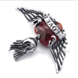 Pingente Masculino De Titânio Com Asas De Diamante Vermelho E Corrente Grátis