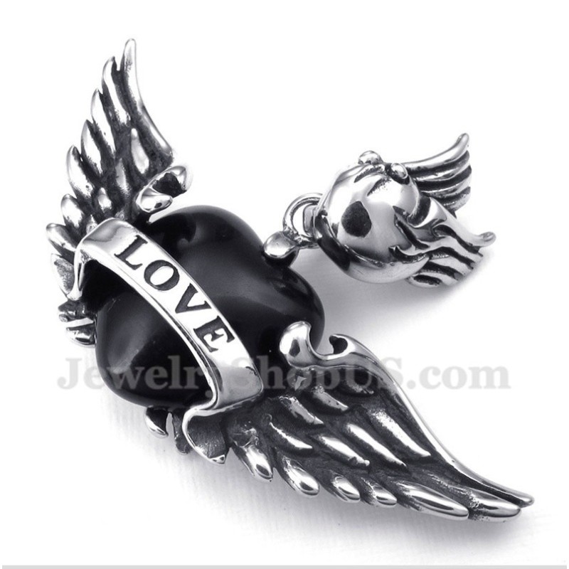 Pingente De Asas De Diamante Negro De Titânio Masculino Com Corrente Grátis Pingente De Asas De Diamante Negro De Titânio Masculino Com Corrente Grátis