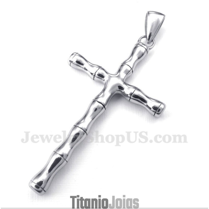 Pingente De Cruz De Bambu E Titânio Masculino Com Corrente Grátis Pingente De Cruz De Bambu E Titânio Masculino Com Corrente Grátis