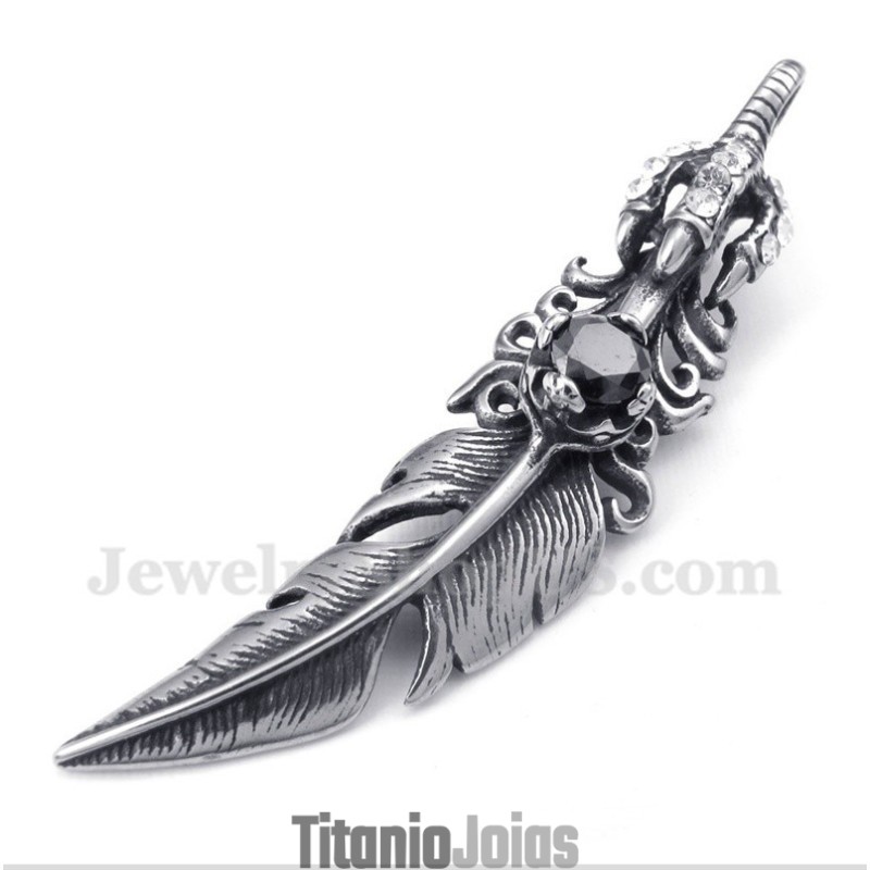 Pingente De Pena Preta De Titânio Masculino Com Corrente Grátis Pingente De Pena Preta De Titânio Masculino Com Corrente Grátis